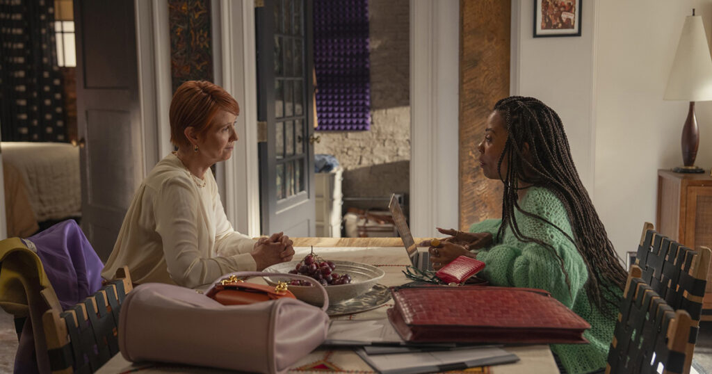 Cynthia Nixon, left, and Karen Pittman in Season 2 of <em>And Just Like That...,</em> 2023 (Everett Collection)
