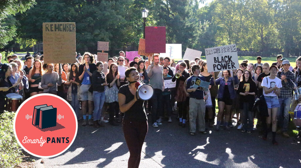 Reed student organizer Addison Bates leads protestors in a march inspired by the Black Lives Matter movement, 2016 (Reed Magazine)