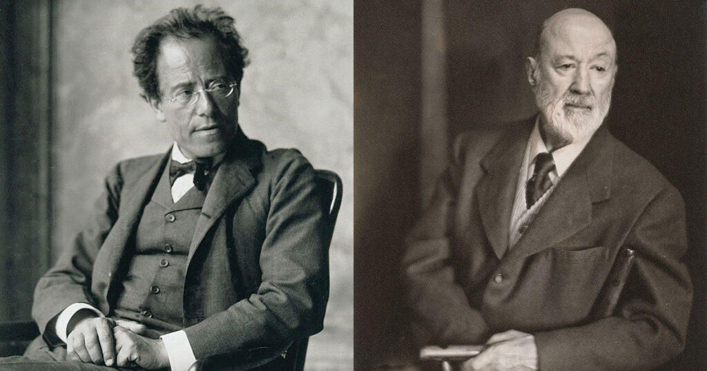 Gustav Mahler (left), 1907, and Charles Ives, ca. late 1940s (Mahler:  Moritz Nähr/Wikimedia Commons, Ives: National Portrait Gallery, Smithsonian Institution; bequest of Phyllis Fenner/Wikimedia Commons)